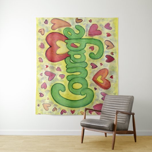 Courage Heart Word Art Tapestry Wall Hanging Wandkleed (In situ)