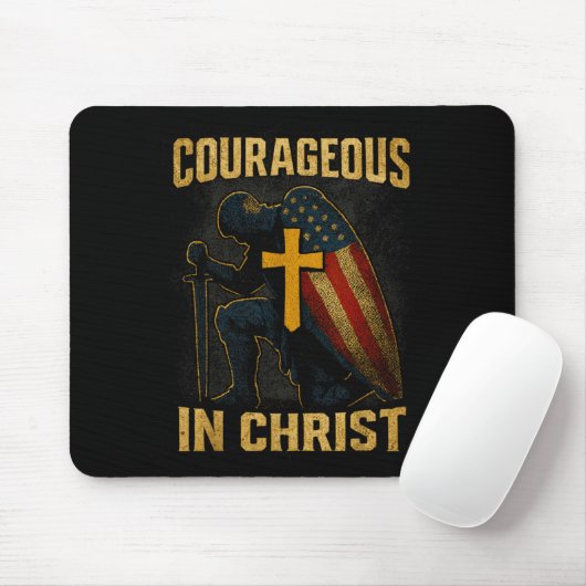 Courageous In Christ Knight Cross Patriotic Usa Fl Muismat (Met muis)