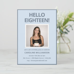Courageus Modern Zacht Blauw Foto 18e Verjaardagsf Kaart