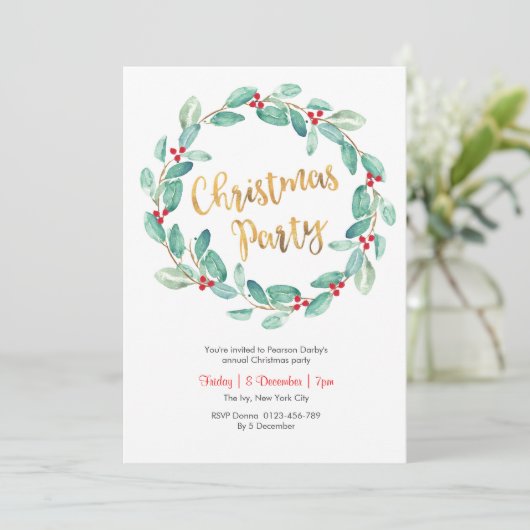 Courbe verte fête de Noël Invitation (Debout devant)