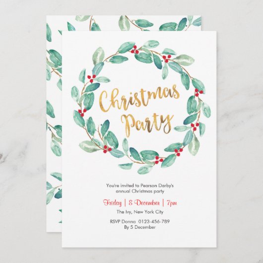 Courbe verte fête de Noël Invitation (Devant / Derrière)