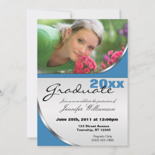 Courbes Bleues Photo Graduation Invitations