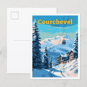 Courchevel Frankrijk Reizen Kunst Vintage Illustra Briefkaart