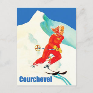 Courchevel, vrouw op skistraject, Frankrijk, Vinta Briefkaart