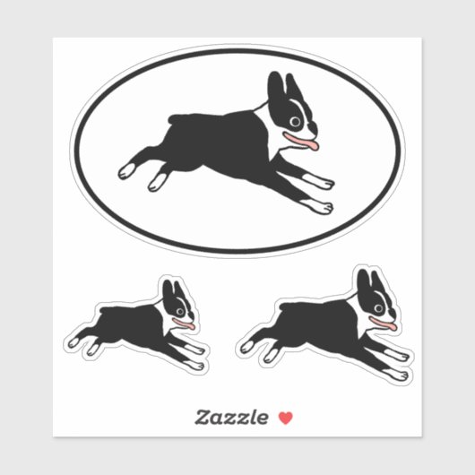 Courir Boston Terrier mignon Stickers Dessin de ch (Feuille)