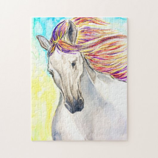 Courir Cheval Blanc Jigsaw Puzzle Peinture (Vertical)