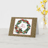 Couronne aquarelle avec carte de vœux dorée (Fleur jaune)