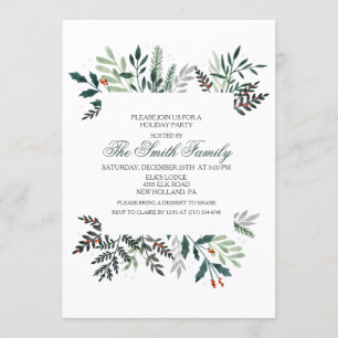 Couronne aquarelle d'hiver Invitation de Noël