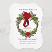 Couronne avec Red Bow Holiday Faire-part de déména (Devant / Derrière)