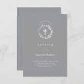 couronne blanche sur gris | Invitation au baptême (Devant / Derrière)