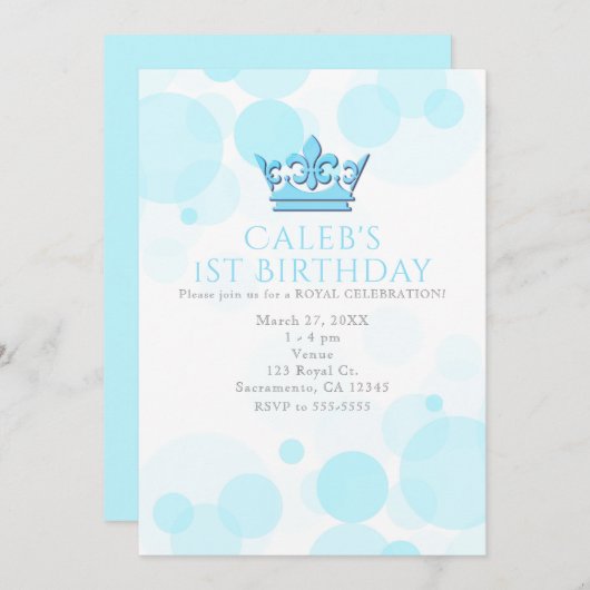 Couronne bleue et points Invitations de fête d'ann (Devant / Derrière)