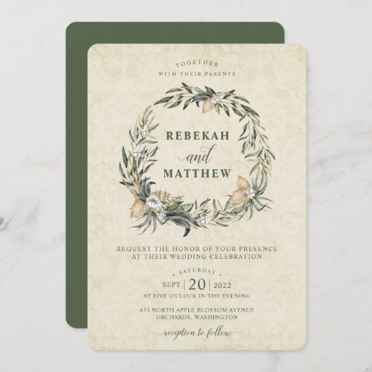 Couronne botanique blanche | FAIRE-PART DE MARIAGE (Devant / Derrière)