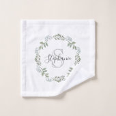 Couronne botanique de verdure sage avec monogramme (Gant de toilette)