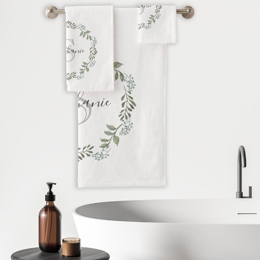 Couronne botanique de verdure sage avec monogramme