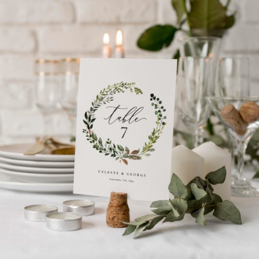 Couronne botanique numéro de table de mariage élég