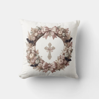 Couronne d'automne élégante et coussin décoratif à