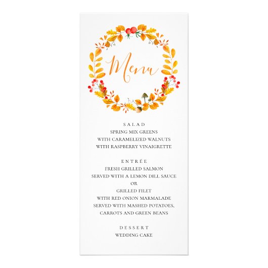 Couronne d'automne jaune. Menu du dîner de mariage (Devant)