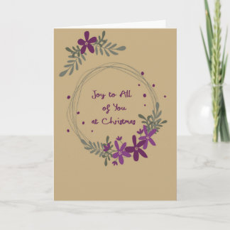 Couronne de carte de Noël aux fleurs violettes