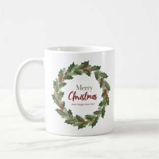 Couronne de fête et écriture | Tasse Joyeux Noël