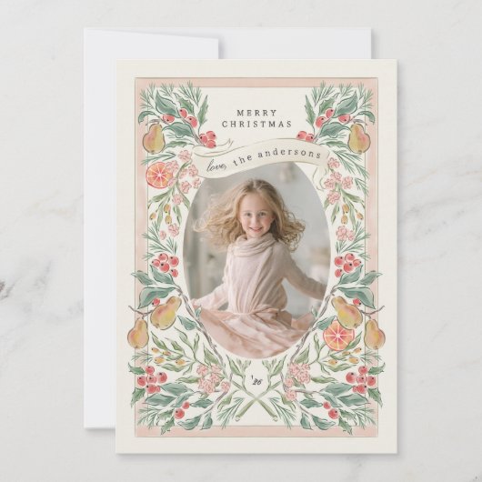 couronne de fête fleurie fruits carte de vœux (Devant)