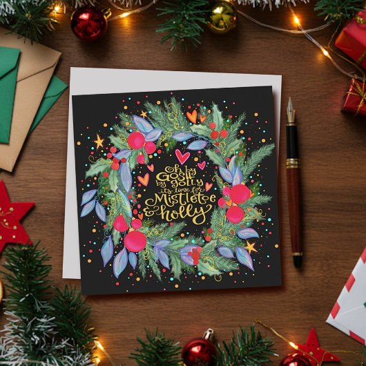 Couronne de fêtes de gui et de houx Carte de vœux 