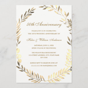 Couronne de feuilles dorées Carte 50e anniversaire