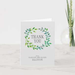 Couronne de feuilles vertes à l'aquarelle Merci