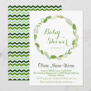 Couronne de feuilles vertes Chevron - Invitation à