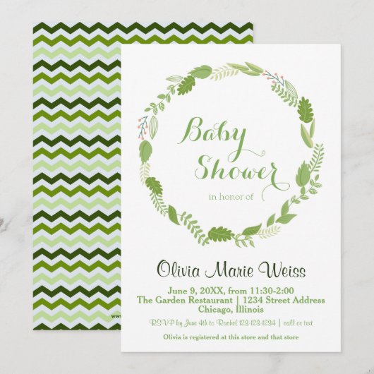 Couronne de feuilles vertes Chevron - Invitation à (Devant / Derrière)