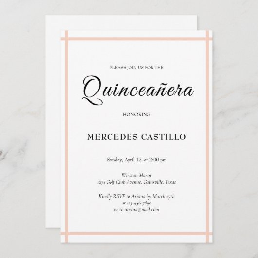 Couronne de fleurs Boho rose Invitation Quinceañer (Devant / Derrière)