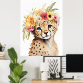 Couronne de fleurs de guépard Impression d'art Aqu (Bureau à domicile)