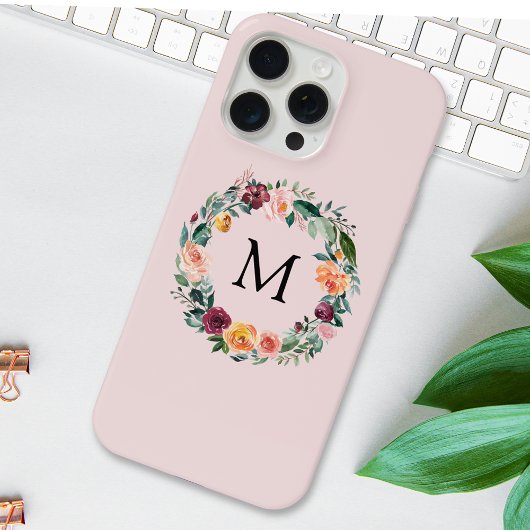Couronne de fleurs de rose de monogramme d'automne