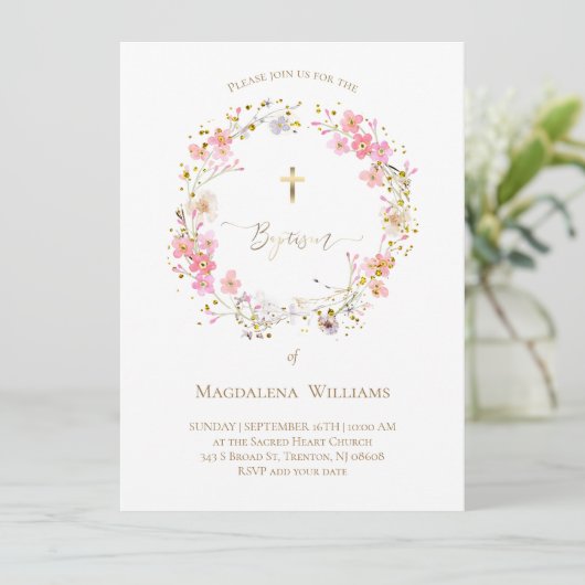 couronne de fleurs | Invitation au baptême (Debout devant)