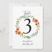 Couronne de fleurs jolies | Cartes de numéros de t (Dos)