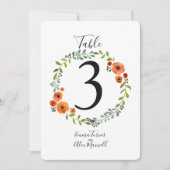 Couronne de fleurs jolies | Cartes de numéros de t (Devant)