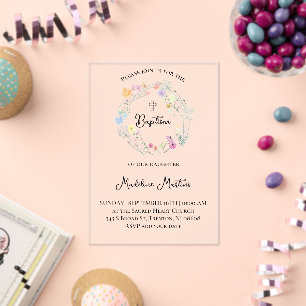 couronne de fleurs sauvages Invitation Baptême