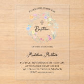 couronne de fleurs sauvages Invitation Baptême (Recto)