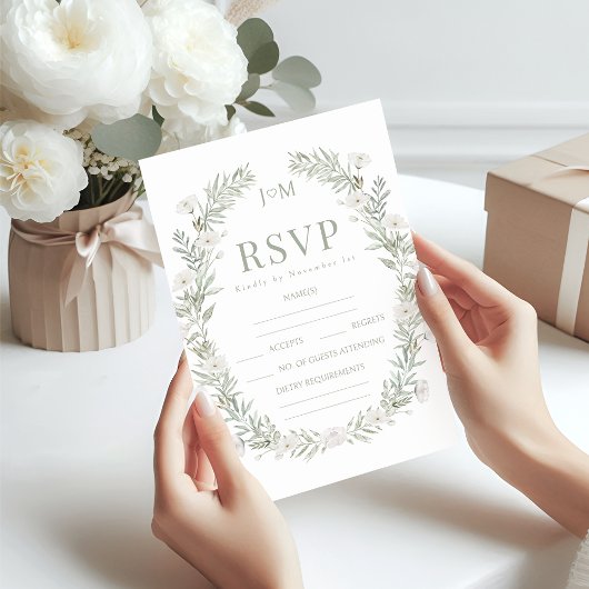 Couronne de fleurs vertes mariage rustique cartes