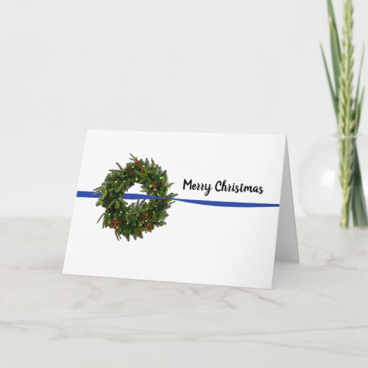 Couronne de la fine ligne bleue Carte de Noël (Devant)