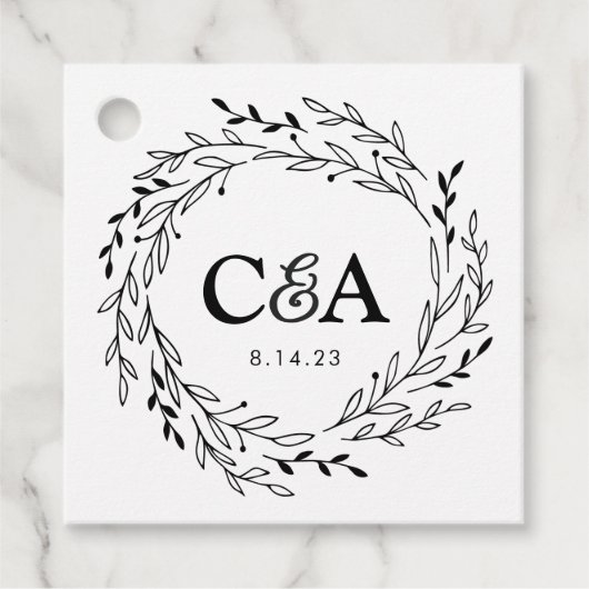 Couronne de laurier de mariage | Étiquette de fave (Devant)