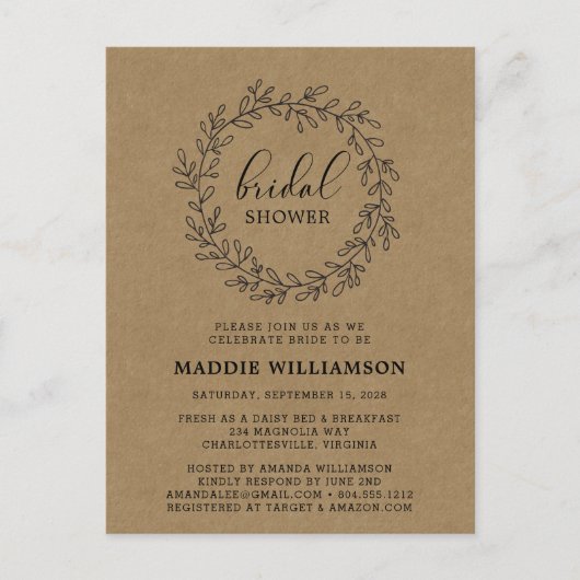 Couronne de Laurier Rustique Invitation Kraft pour (Devant)