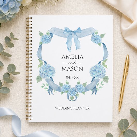 Couronne de mariage à l'aquarelle Hydrangea bleue