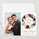 Couronne de mariage bleu burgundy floral Merci Or  (Devant / Derrière)