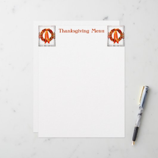 Couronne de menu de Thanksgiving d'automne (Devant/Arrière en situation)