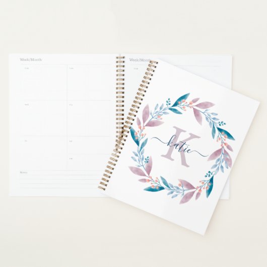 Couronne de monogramme floral aquarelle lilas (Devant avec enveloppe)