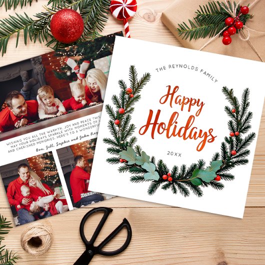 Couronne de Noël à 3 photos Carte de vacances pour