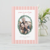 Couronne de Noël à rayures classiques Carte plate  (Debout devant)