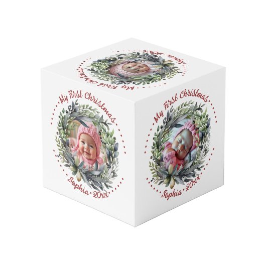 Couronne de Noël avec cube photo verdoyant (Angle arrière)