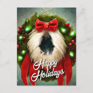 Couronne de Noël avec ruban rouge carte de vœux de