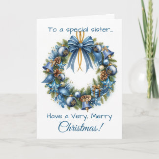 Couronne de Noël en carte bleue et or pour sœur
